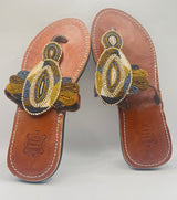 White and Beige Beaded Brown Slippers