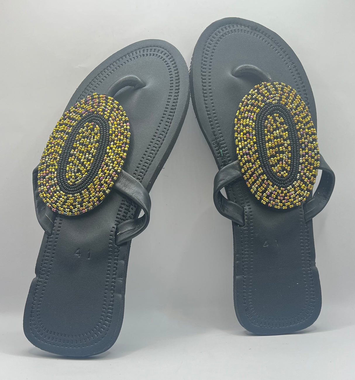Gold and Black Beaded Slippers