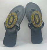 Gold and Black Beaded Slippers