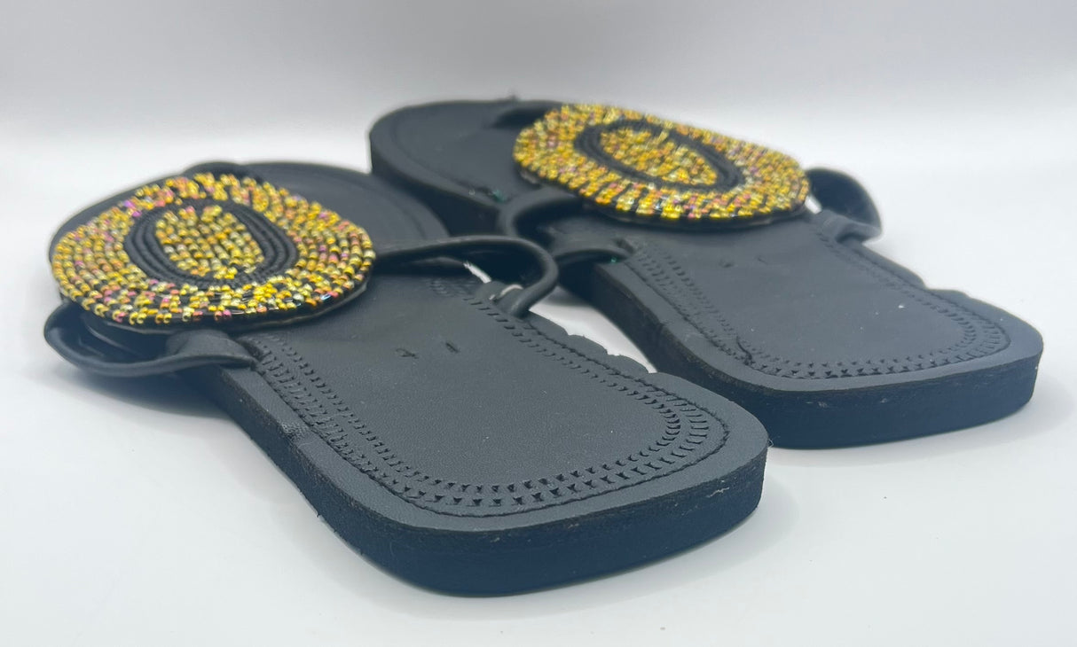 Gold and Black Beaded Slippers