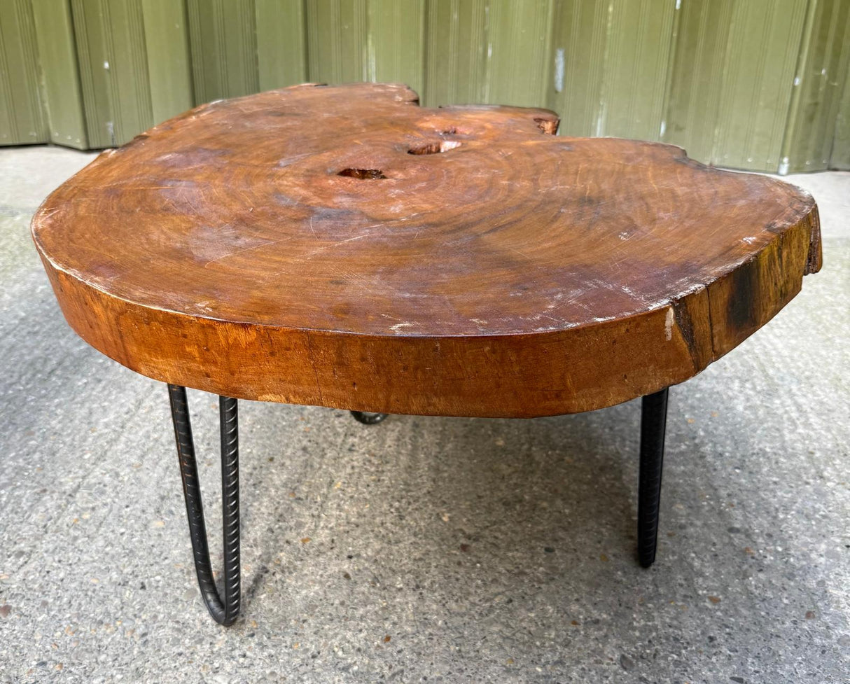 Tree Trunk Table With Rebar Steel Legs