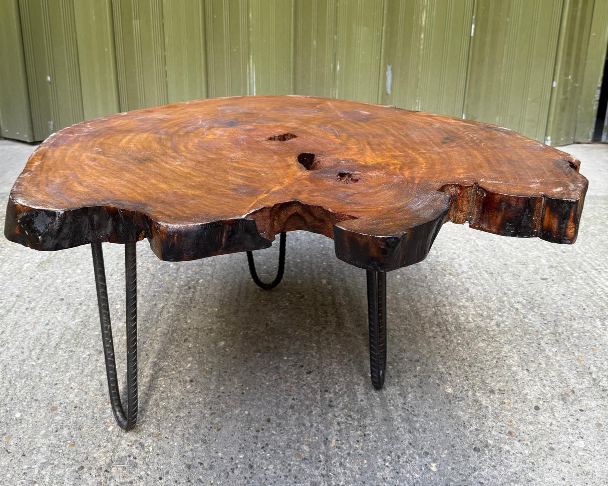 Tree Trunk Table With Rebar Steel Legs