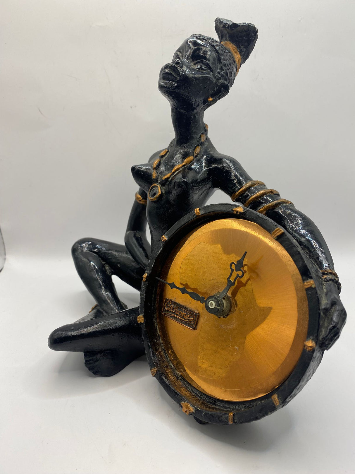 Vintage Gastone Copper and Resin Female Seated Lady Desk Clock