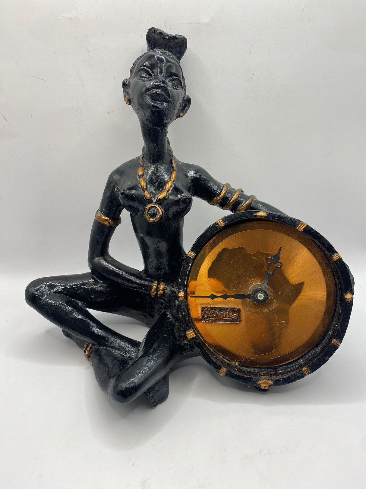Vintage Gastone Copper and Resin Female Seated Lady Desk Clock