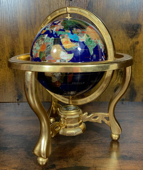 Navy Gemstone Globe With Metallic Brass Cradle