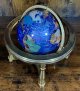 Dark Blue Gemstone Globe With Metallic Brass Cradle - Swirl Pattern