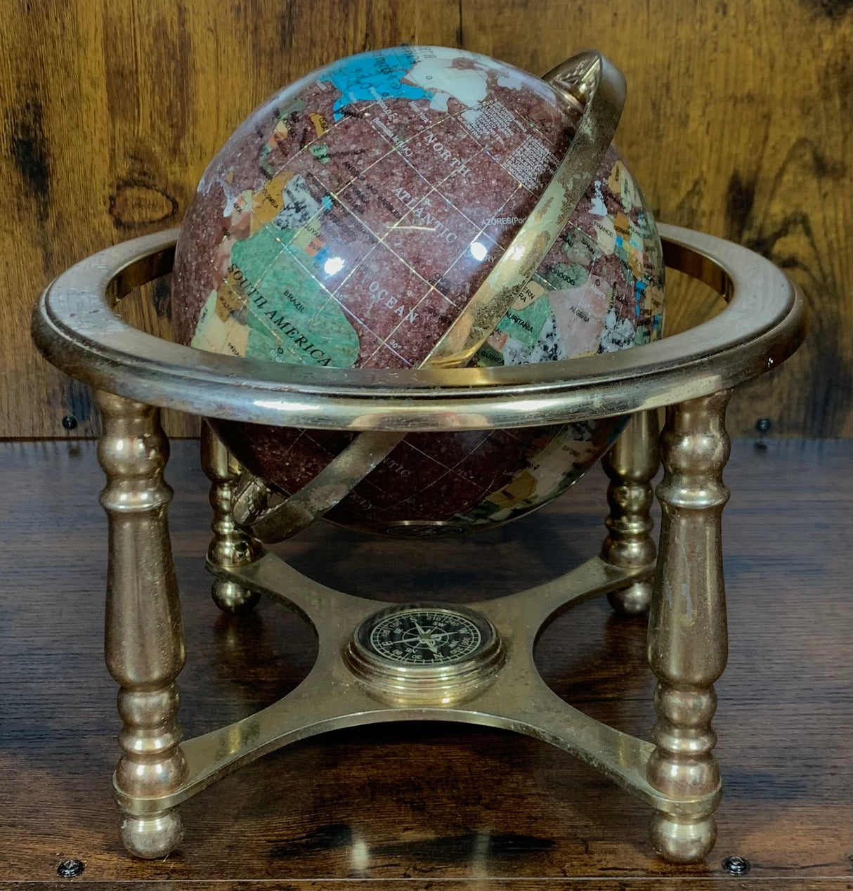 Brown Gemstone Globe With Metallic Brass Cradle