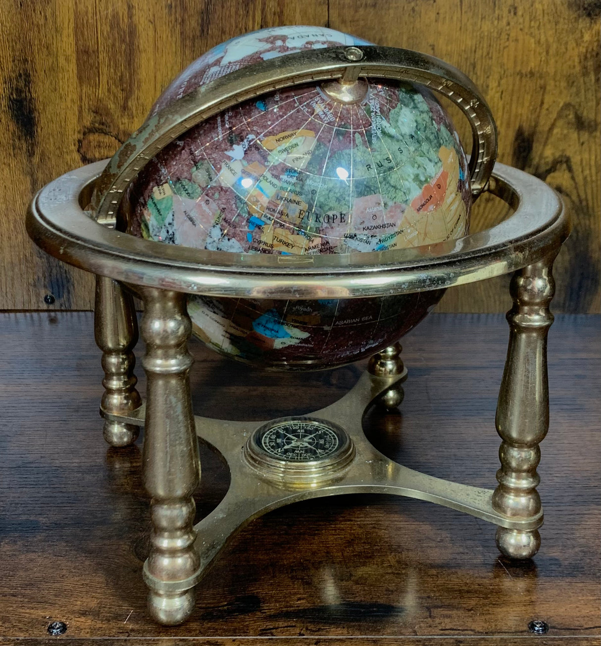 Brown Gemstone Globe With Metallic Brass Cradle