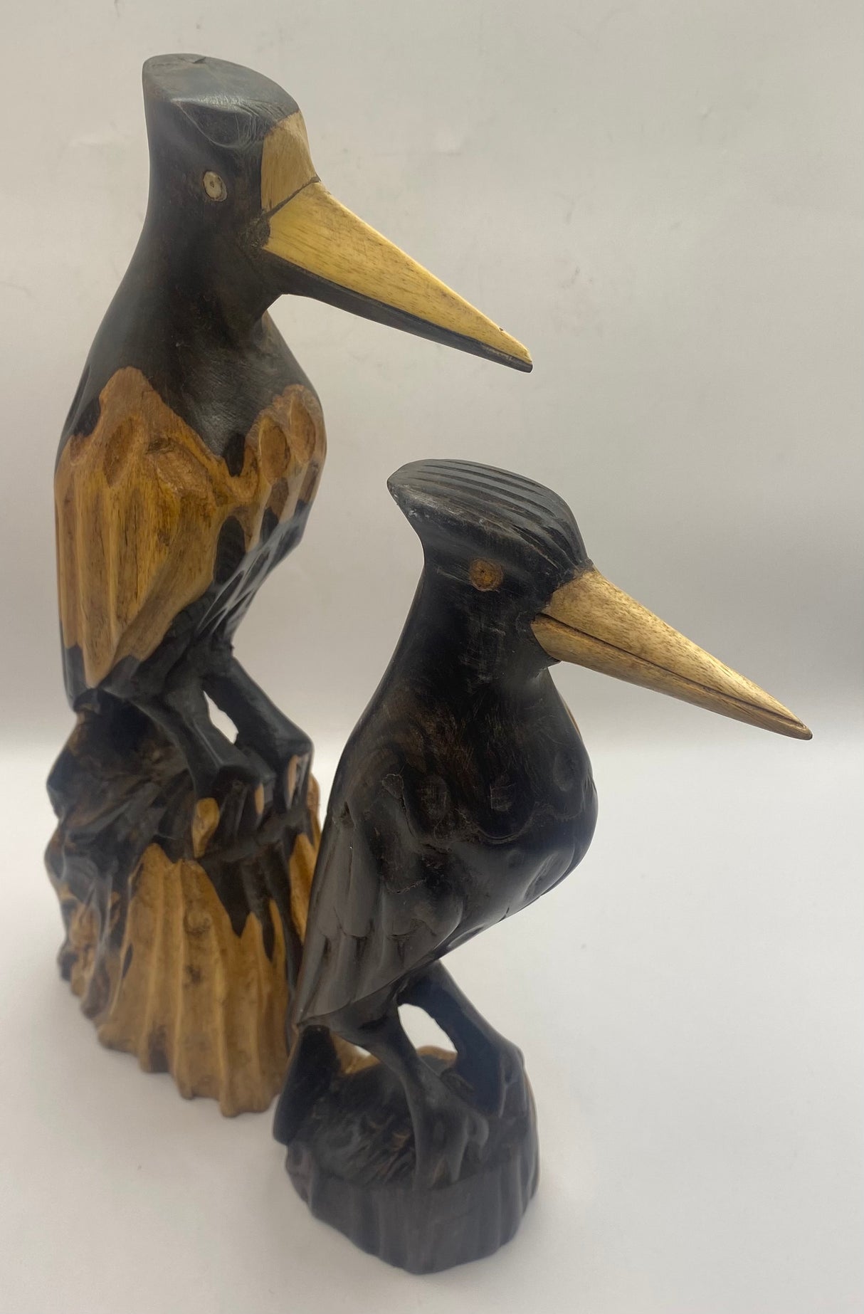 Hand Carved Ebony Cranes on a Stand