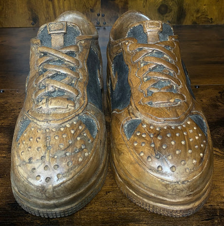 Pair of Nike Dunk Low V 2.1 Hand Carved Mahogany Display Piece