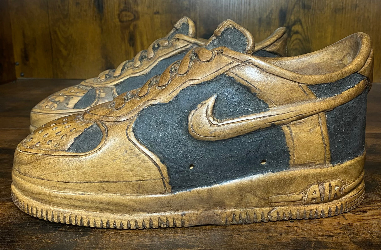 Pair of Nike Dunk Low V 2.1 Hand Carved Mahogany Display Piece