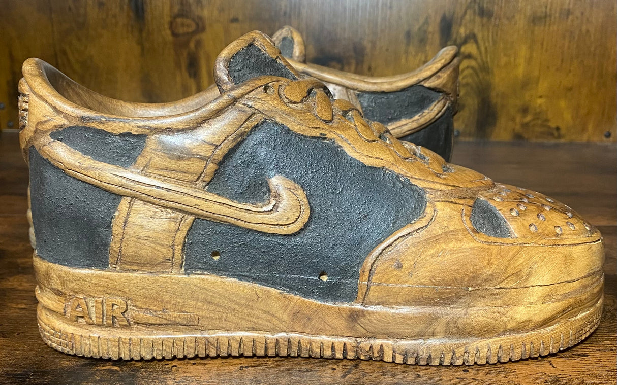 Pair of Nike Dunk Low V 2.1 Hand Carved Mahogany Display Piece