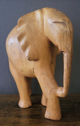 Wooden Standing Elephant without Tusks and Trunk Down