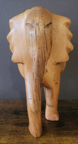 Wooden Standing Elephant without Tusks and Trunk Down