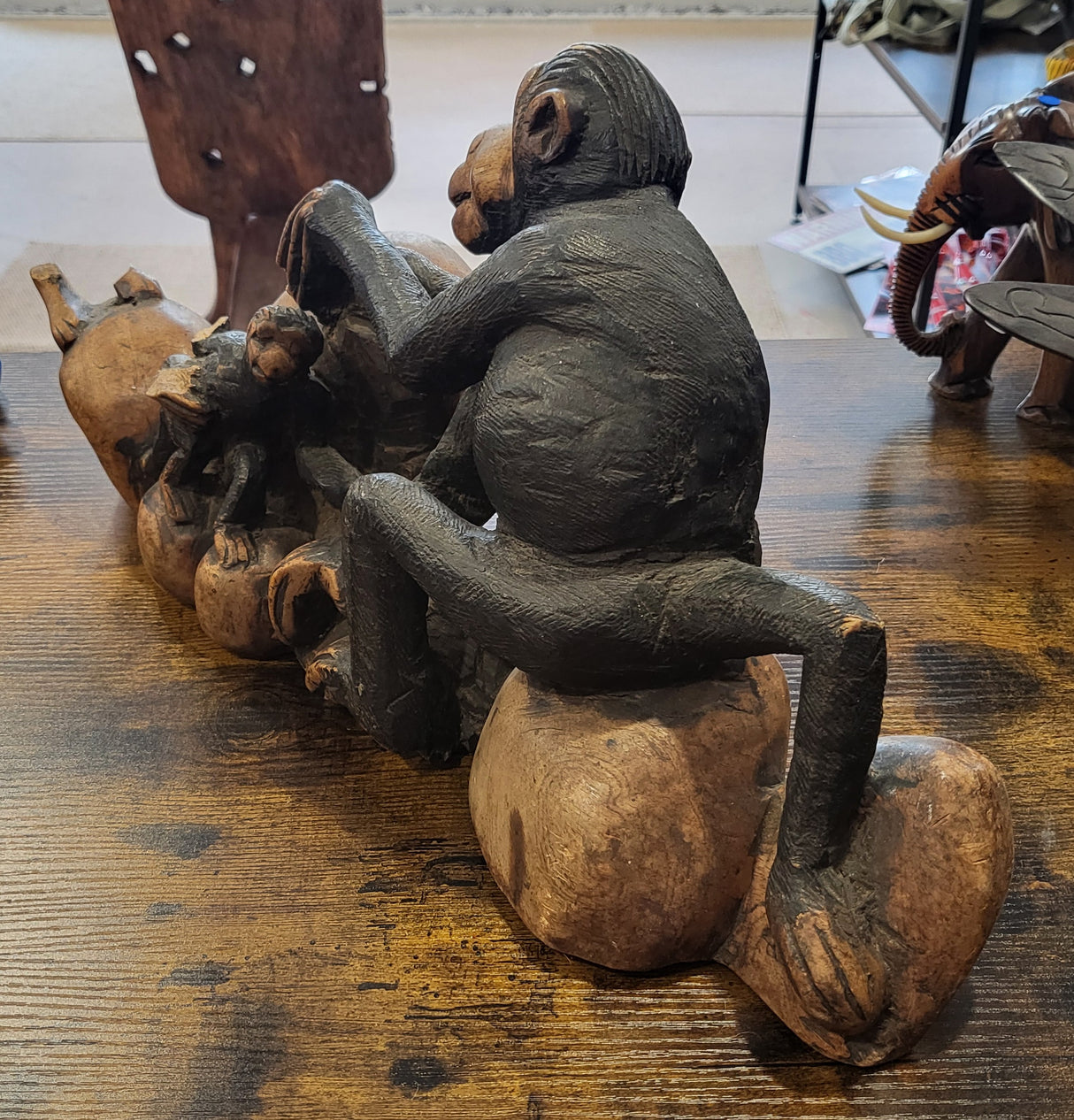 Monkey on the Rocks Mahogany Display Piece