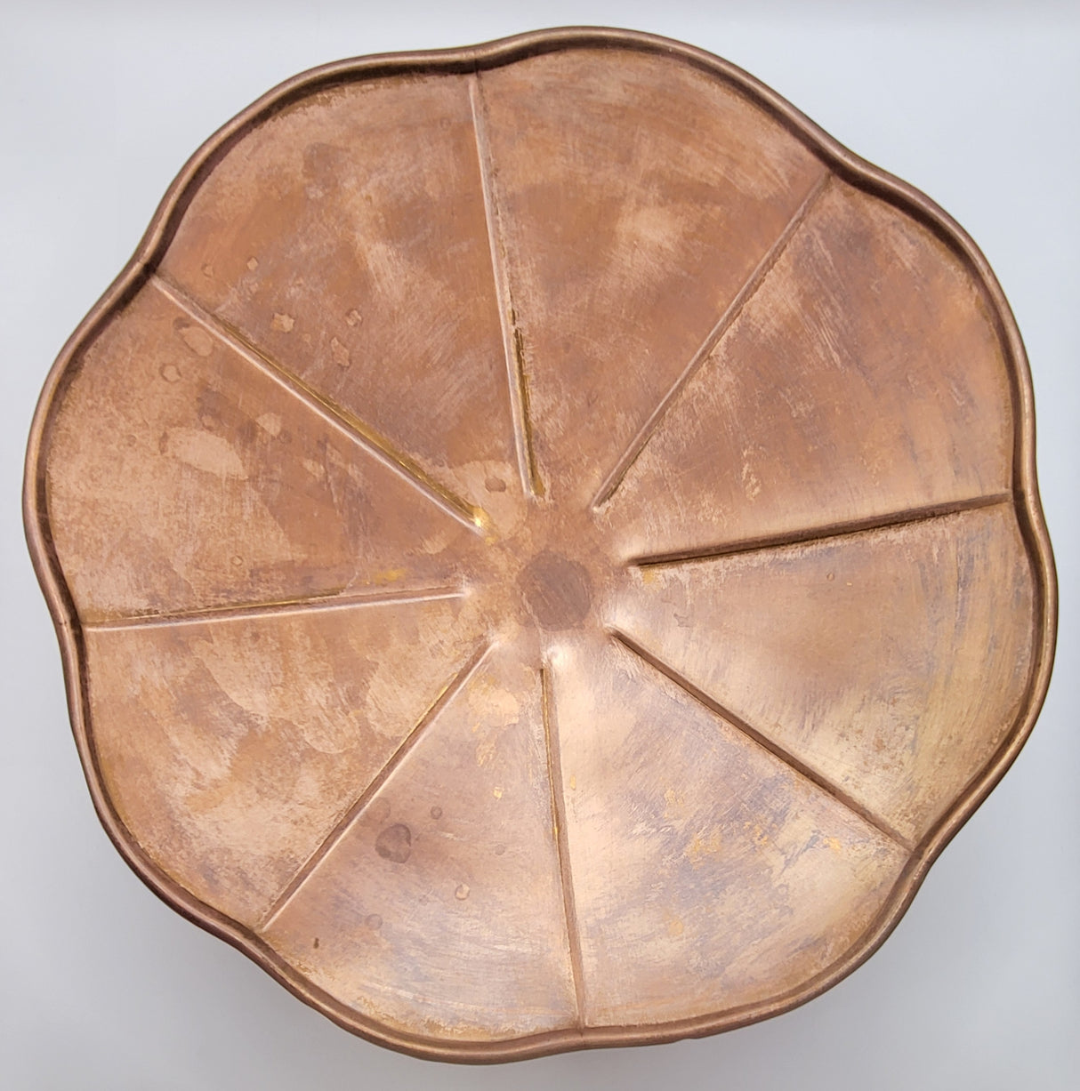 Large Handmade Copper Pedestal Bowl Scalloped Edge