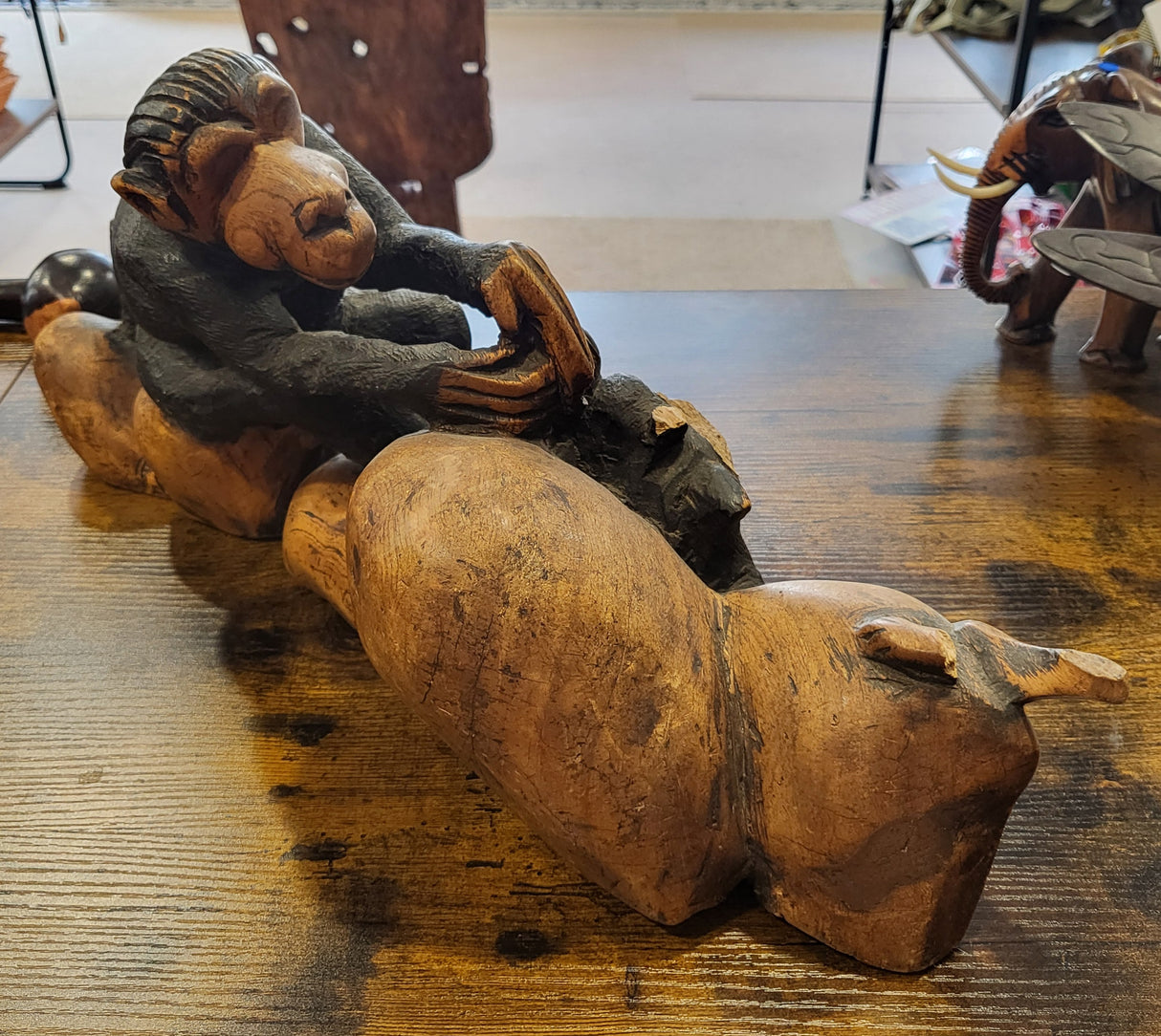 Monkey on the Rocks Mahogany Display Piece