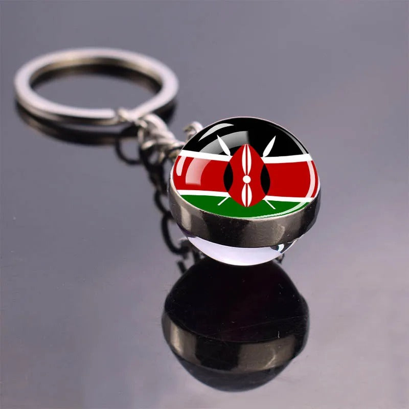 National Flag Glass Ball Silver Keychain