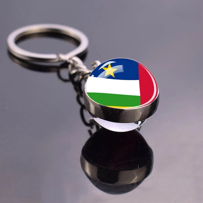 National Flag Glass Ball Silver Keychain