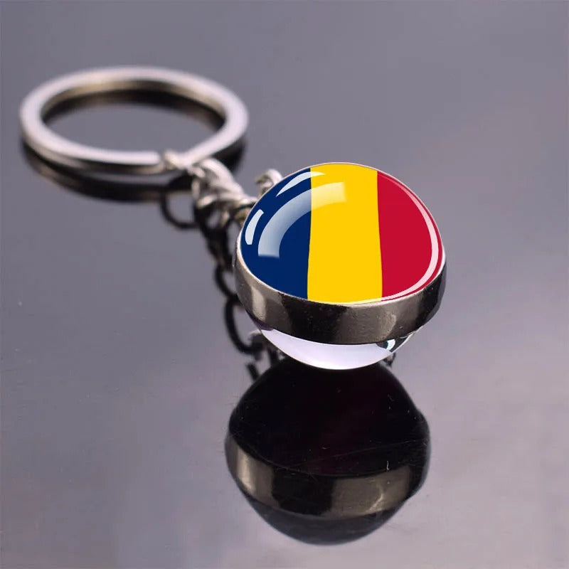 National Flag Glass Ball Silver Keychain