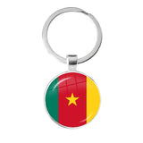 National Flag Round Flat Glass Silver Keychain