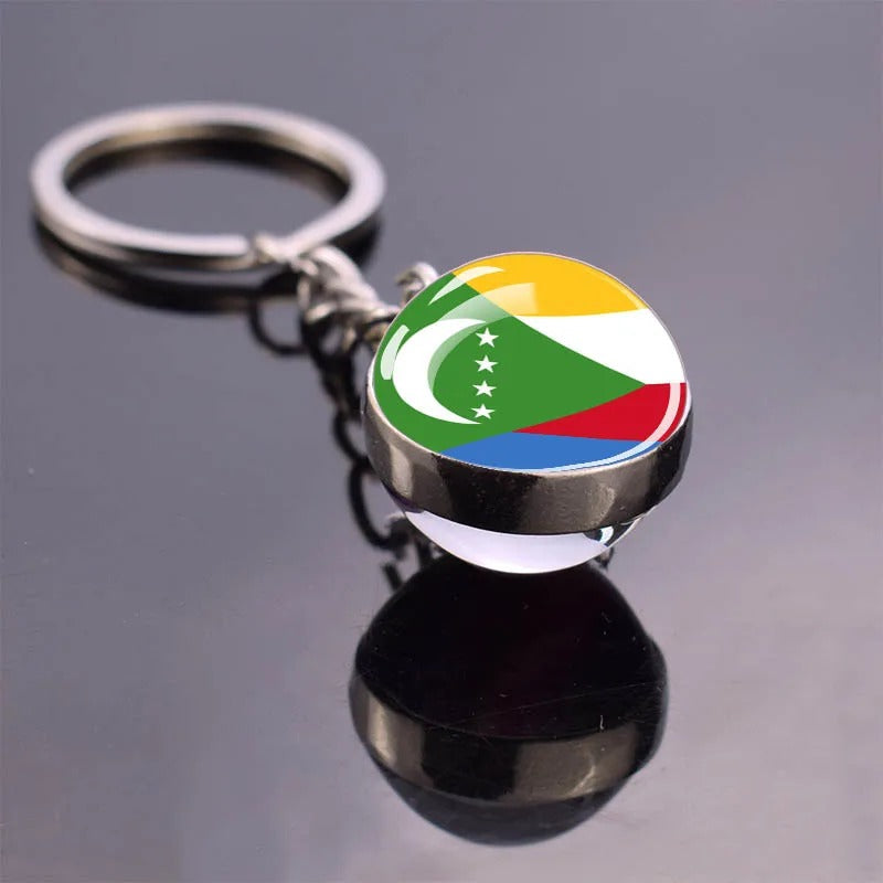 National Flag Glass Ball Silver Keychain