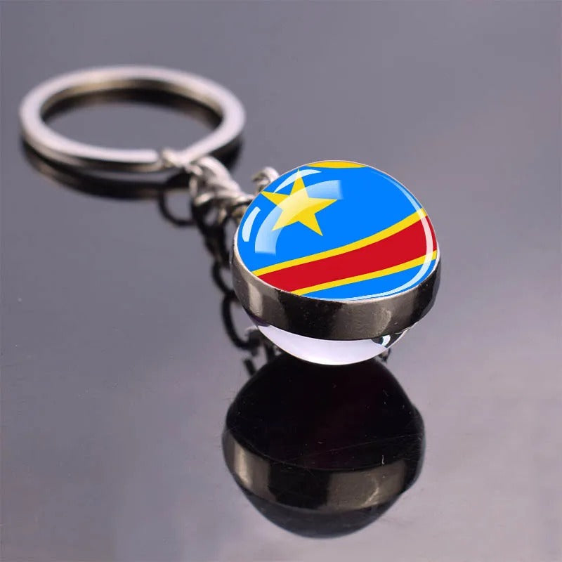 National Flag Glass Ball Silver Keychain