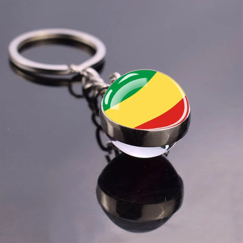 National Flag Glass Ball Silver Keychain