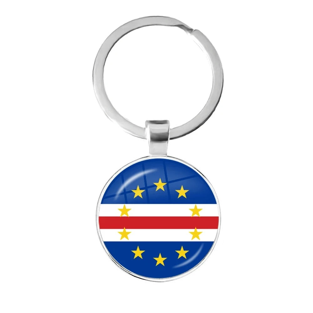 National Flag Round Flat Glass Silver Keychain