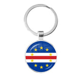 National Flag Round Flat Glass Silver Keychain