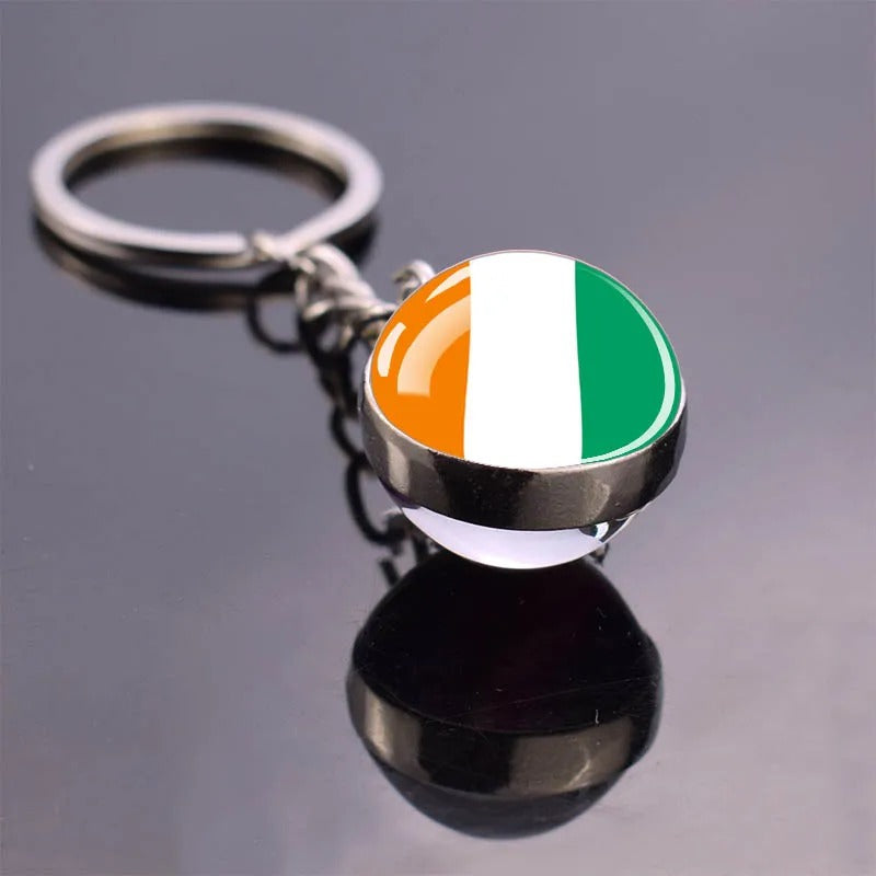 National Flag Glass Ball Silver Keychain