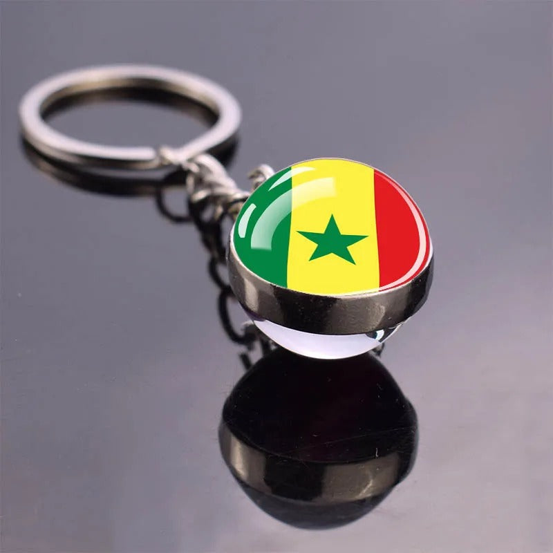 National Flag Glass Ball Silver Keychain