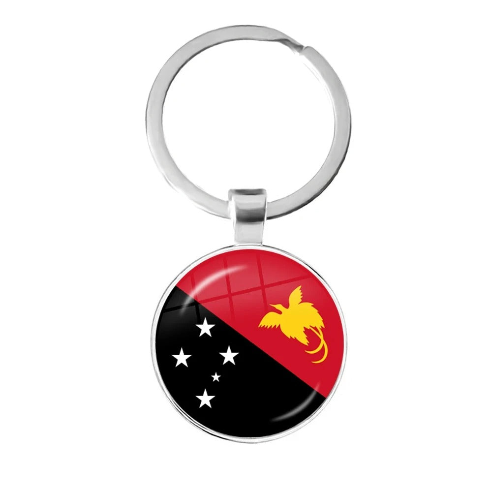 National Flag Round Flat Glass Silver Keychain