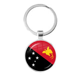 National Flag Round Flat Glass Silver Keychain