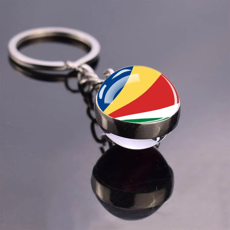 National Flag Glass Ball Silver Keychain