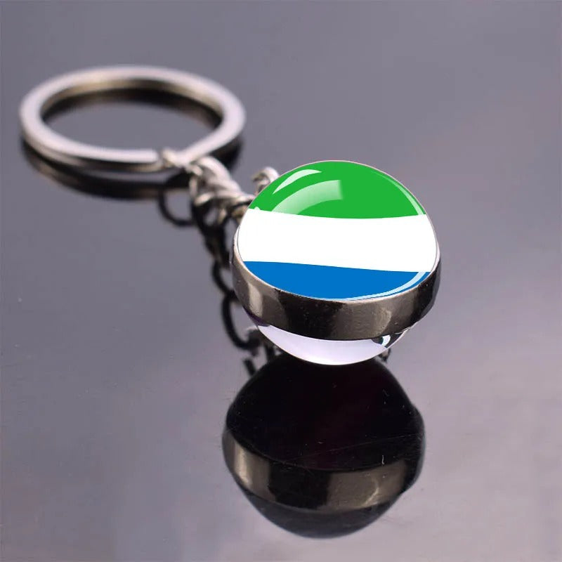 National Flag Glass Ball Silver Keychain