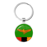 National Flag Round Flat Glass Silver Keychain