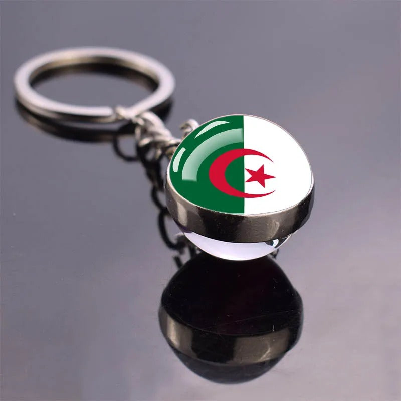 National Flag Glass Ball Silver Keychain