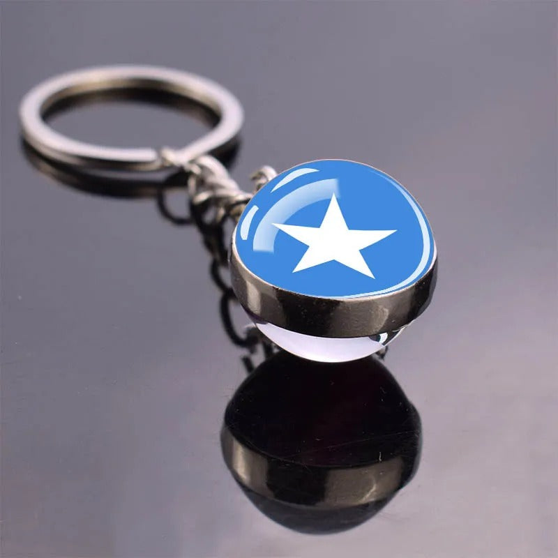 National Flag Glass Ball Silver Keychain