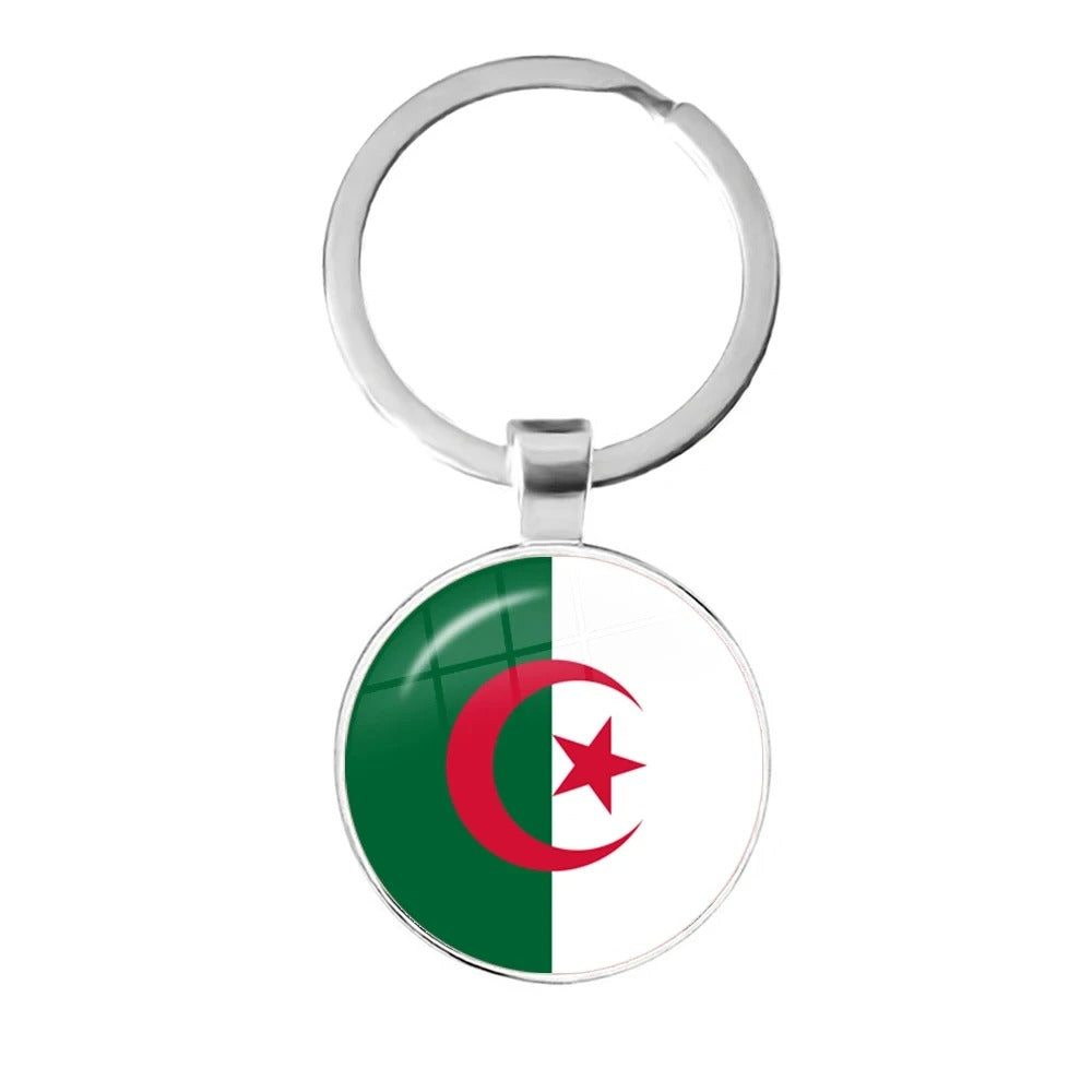 National Flag Round Flat Glass Silver Keychain