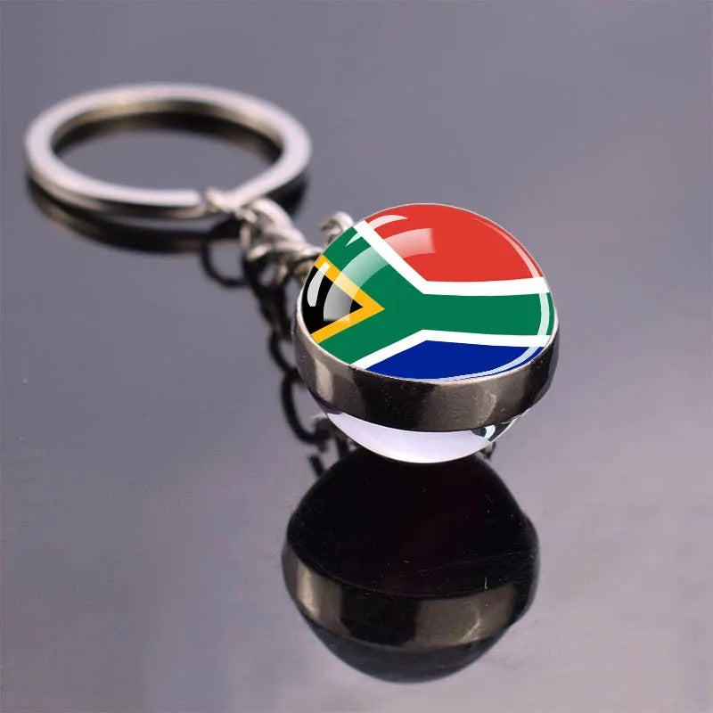National Flag Glass Ball Silver Keychain