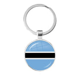 National Flag Round Flat Glass Silver Keychain