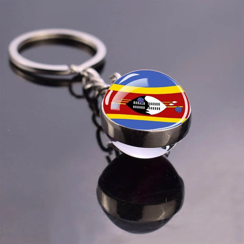 National Flag Glass Ball Silver Keychain
