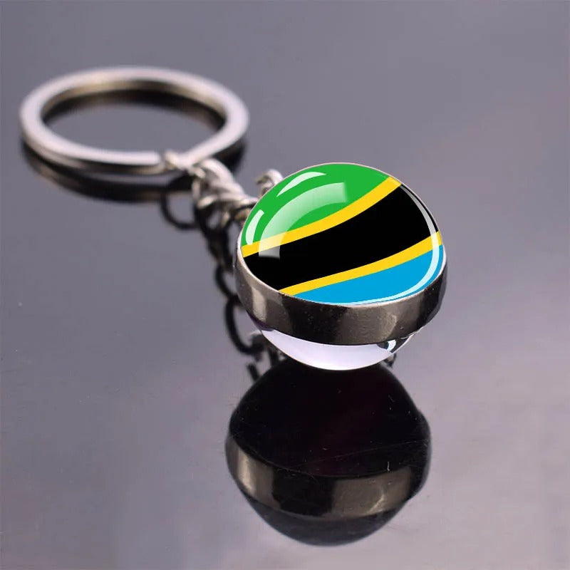 National Flag Glass Ball Silver Keychain