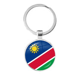 National Flag Round Flat Glass Silver Keychain