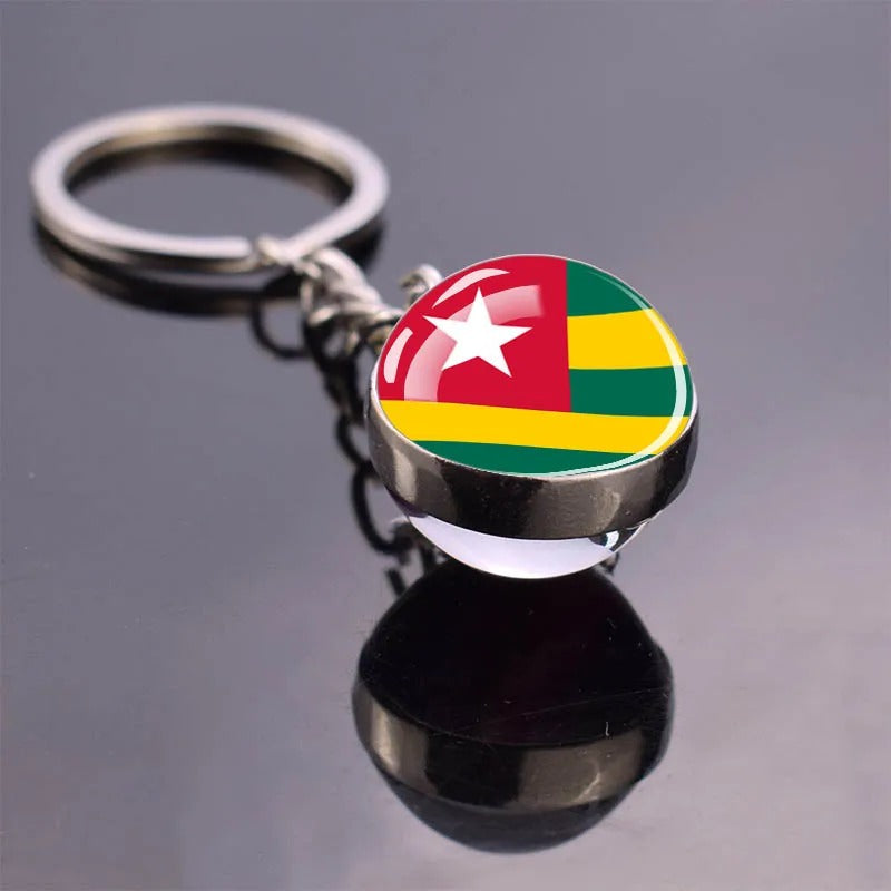 National Flag Glass Ball Silver Keychain
