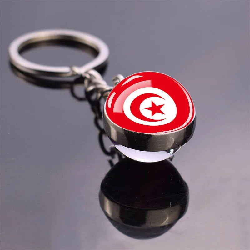 National Flag Glass Ball Silver Keychain