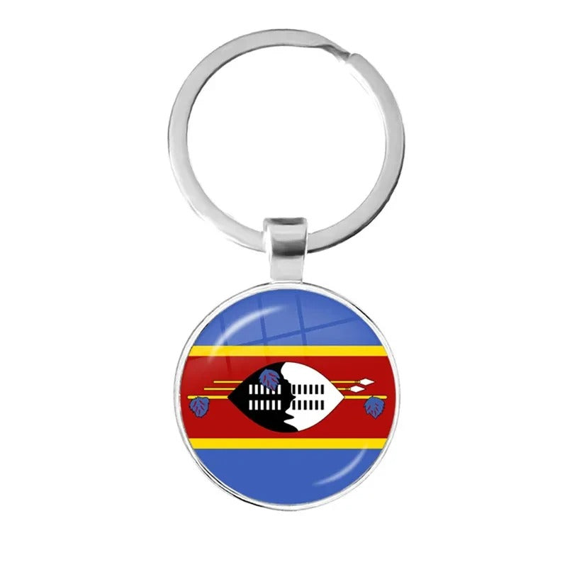 National Flag Round Flat Glass Silver Keychain