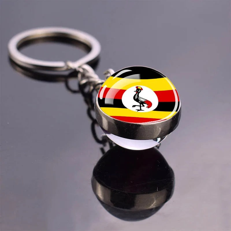 National Flag Glass Ball Silver Keychain