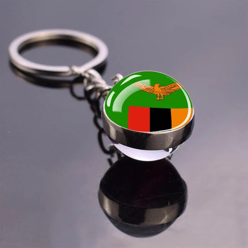 National Flag Glass Ball Silver Keychain